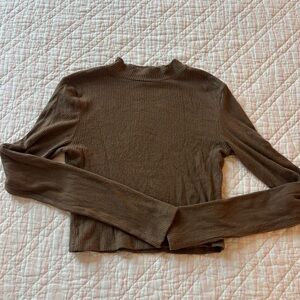 Brown Ribbed Long Sleeve Top
